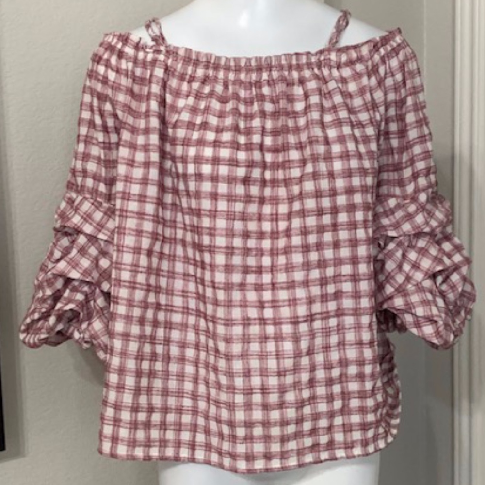 Entro Plaid Off the Shoulder Top